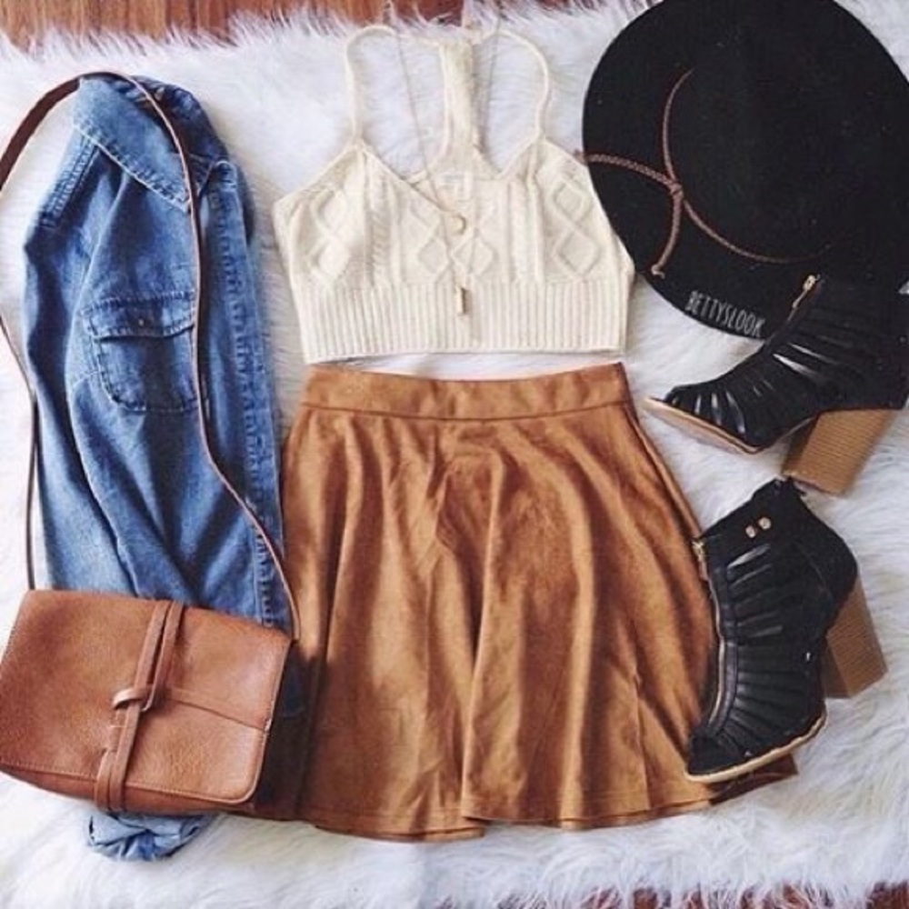 Brown Suede Skater Skirt